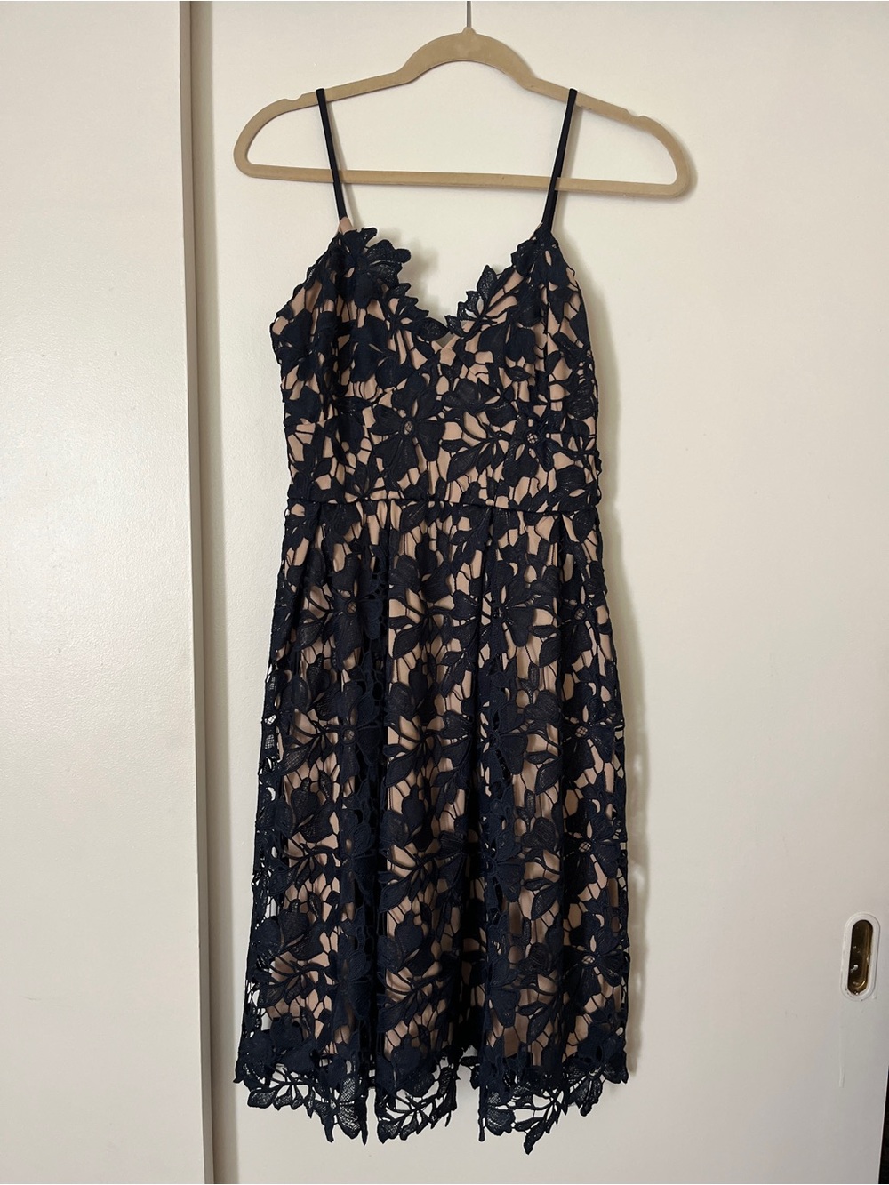 Navy Floral Lace A-Line Slip Dress
